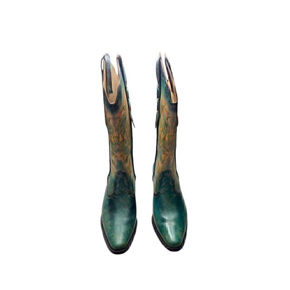 Seychelles Blue Hand Painted Leather Canvas Pointed Toe Cowboy Boots 7 - Picture 2 of 11